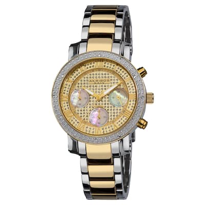 Akribos XXIV Women's Diamond Quartz Chronograph Round Gold-Tone Bracelet Watch