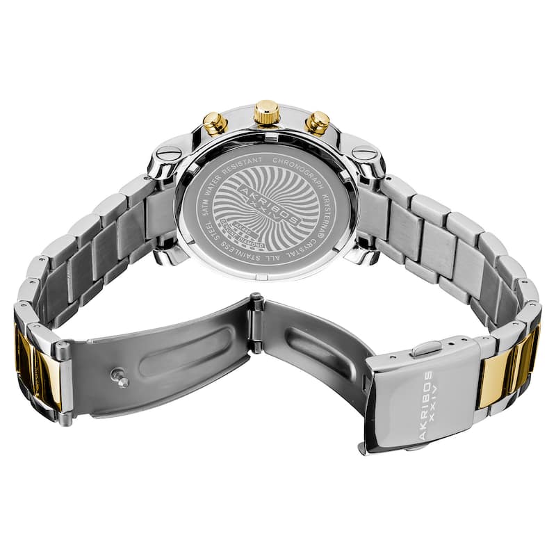 Akribos XXIV Women's Diamond Quartz Chronograph Round Gold-Tone Bracelet Watch
