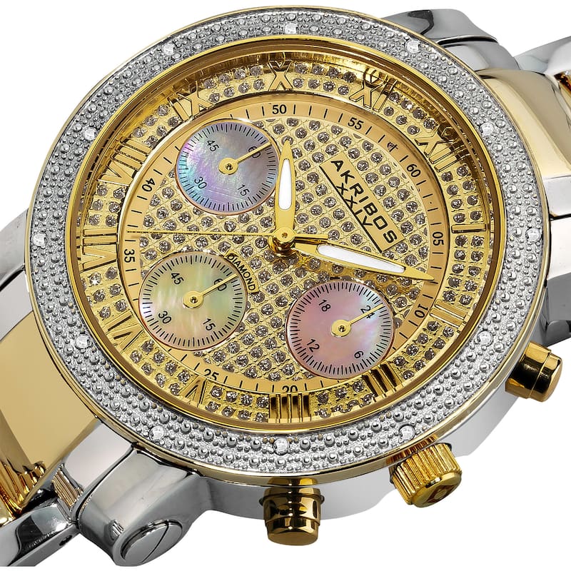 Akribos XXIV Women's Diamond Quartz Chronograph Round Gold-Tone Bracelet Watch