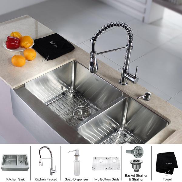 Kraus Kitchen Combo Set Stainless Steel 33 inch Farmhouse Sink with