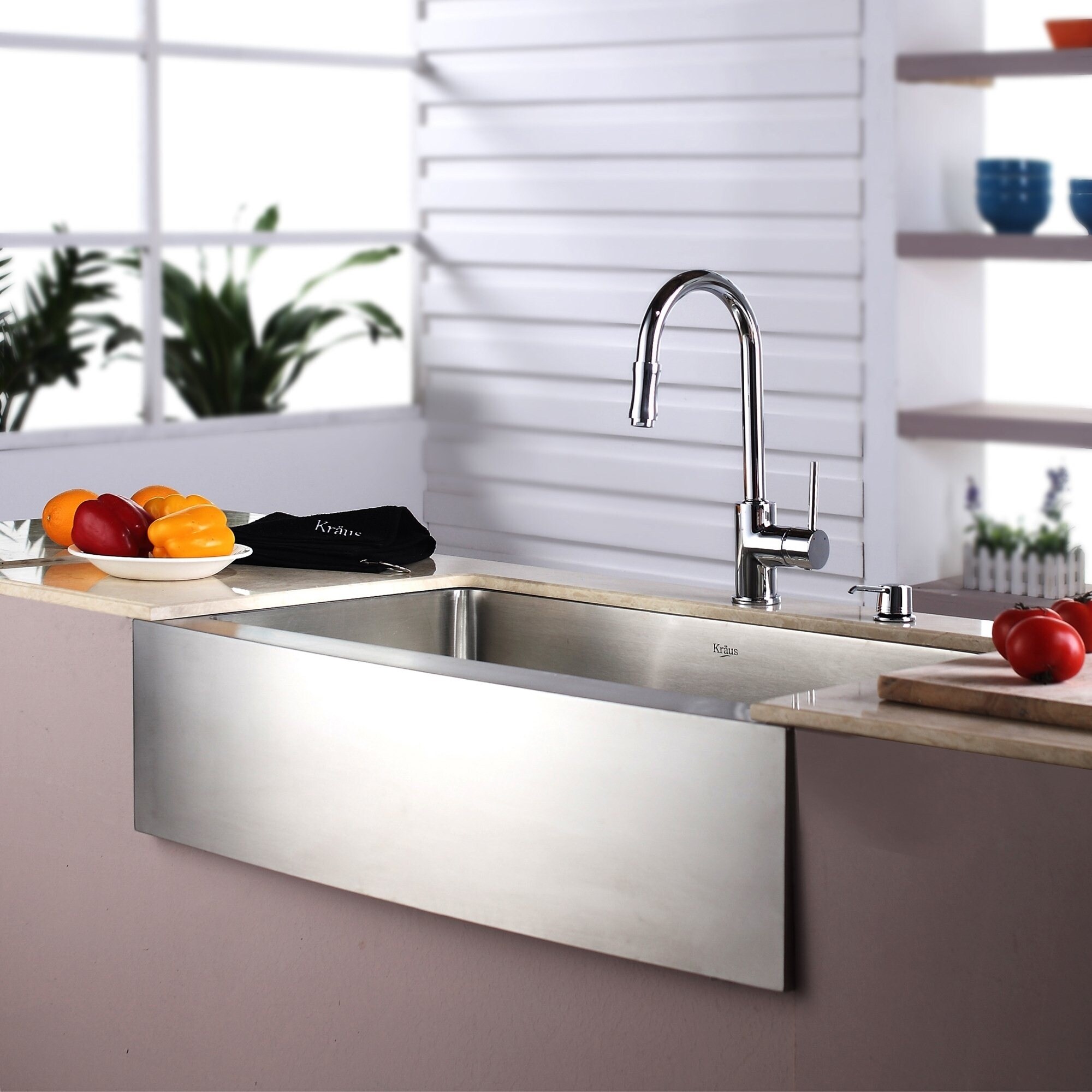 KRAUS 36 Inch Farmhouse Single Bowl Stainless Steel Kitchen Sink with  Kitchen Faucet and Soap Dispenser in Stainless Steel - Bed Bath & Beyond -  4389932