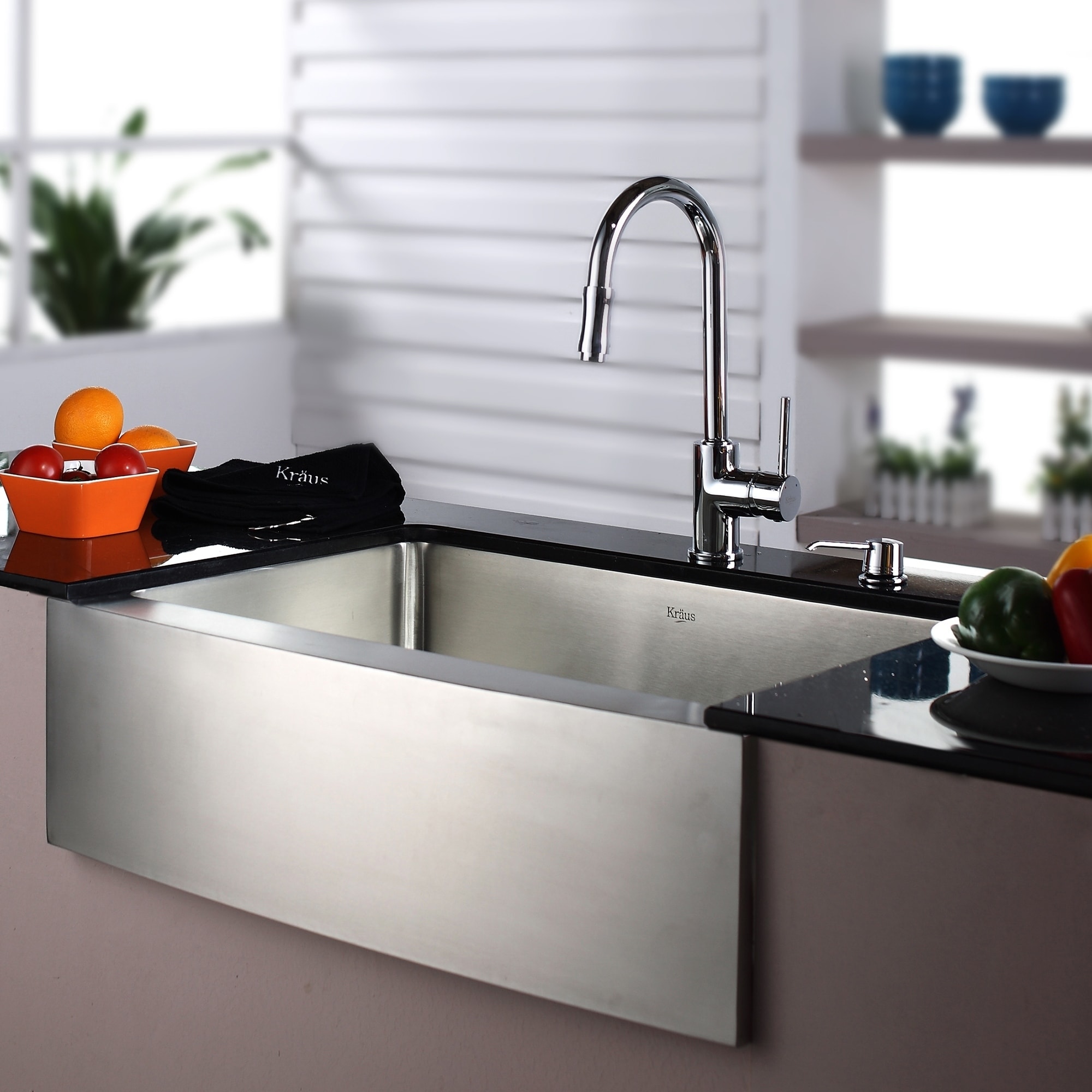 KRAUS 36 Inch Farmhouse Single Bowl Stainless Steel Kitchen Sink with  Kitchen Faucet and Soap Dispenser in Stainless Steel - Bed Bath & Beyond -  4389932