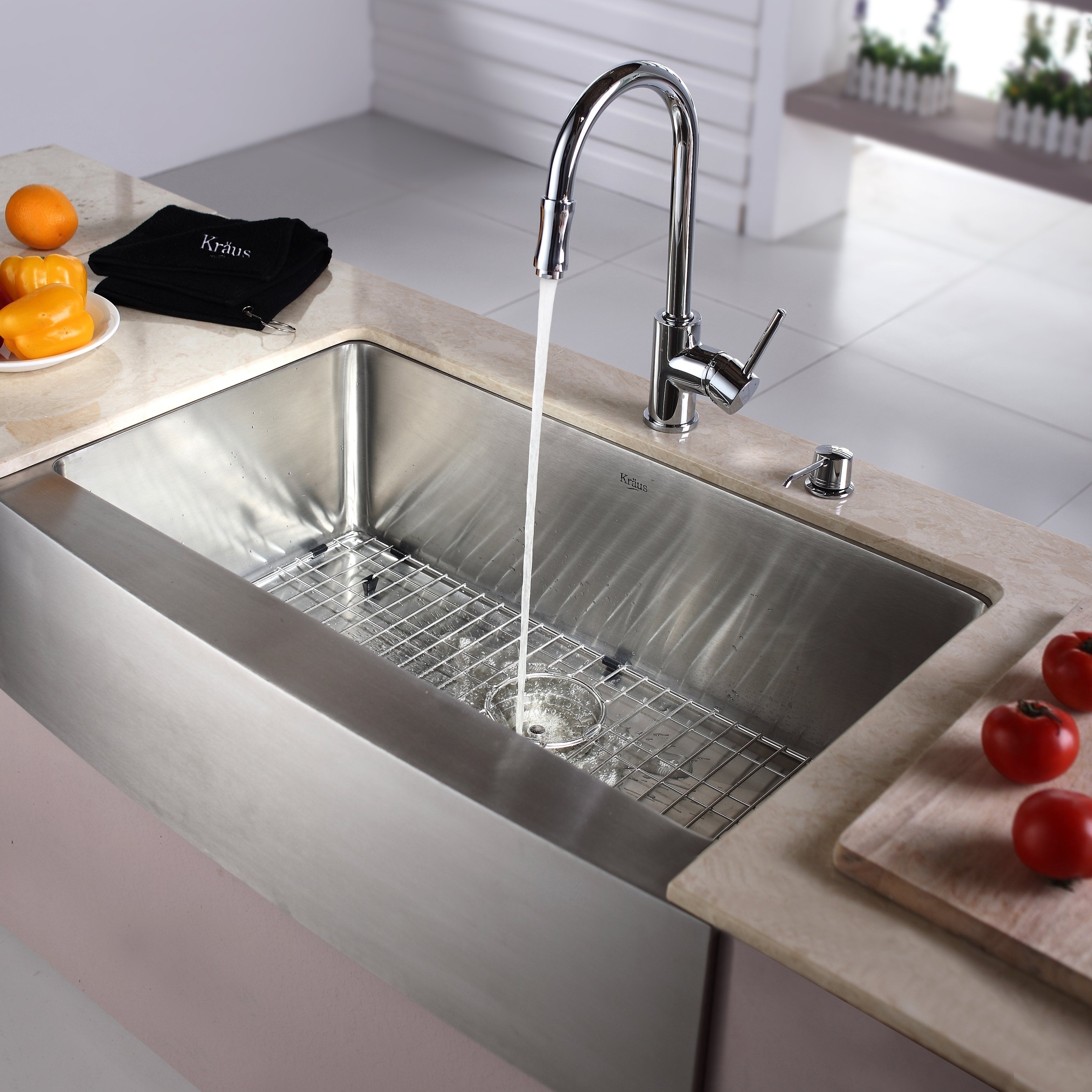 KRAUS 36 Inch Farmhouse Single Bowl Stainless Steel Kitchen Sink with  Kitchen Faucet and Soap Dispenser in Stainless Steel - Bed Bath & Beyond -  4389932