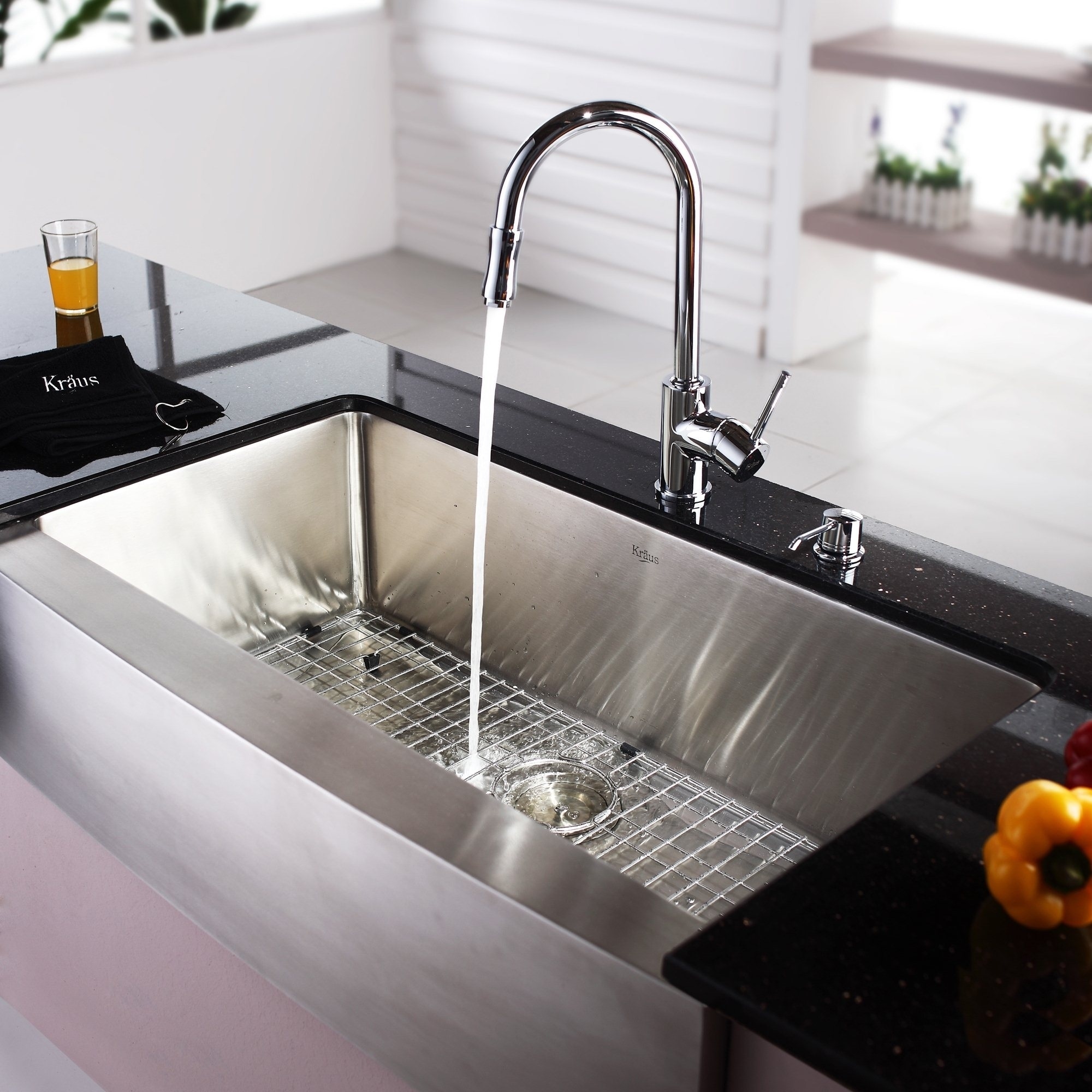 KRAUS 36 Inch Farmhouse Single Bowl Stainless Steel Kitchen Sink with  Kitchen Faucet and Soap Dispenser in Stainless Steel - Bed Bath & Beyond -  4389932