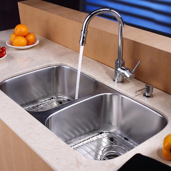 KRAUS 32 Inch Undermount Double Bowl Stainless Steel Kitchen Sink