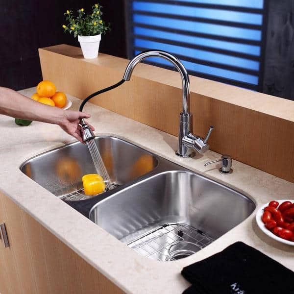 Kraus Standart Pro 32 Undermount Kitchen Sink + Faucet Combo - Stainless Steel