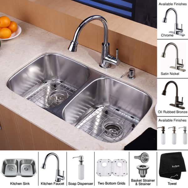 Kraus Standart Pro 32 Undermount Kitchen Sink + Faucet Combo - Stainless Steel