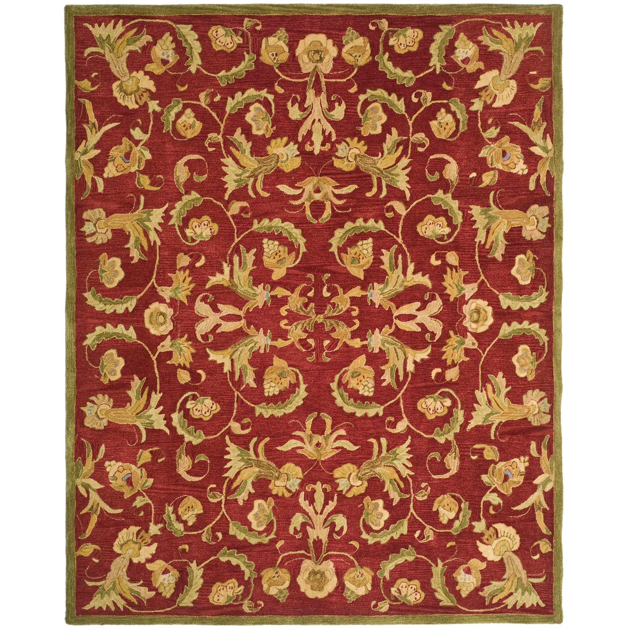 Handmade Flora Burgundy Wool Rug (9x12)