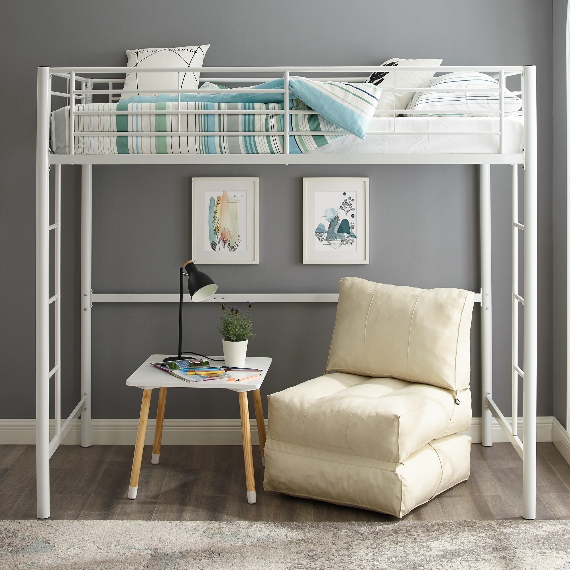 Taylor Olive Abner White Metal Twin Loft Bed 4655494 Taylor Olive Abner White Metal