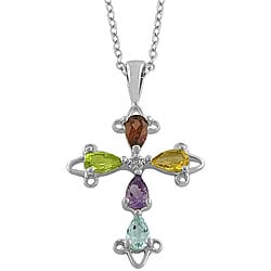 Fremada Sterling Silver Multi-gemstone Cross Necklace