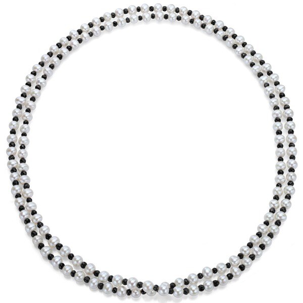 Shop DaVonna 78 mm White Freshwater Pearl and Black Onyx Endless