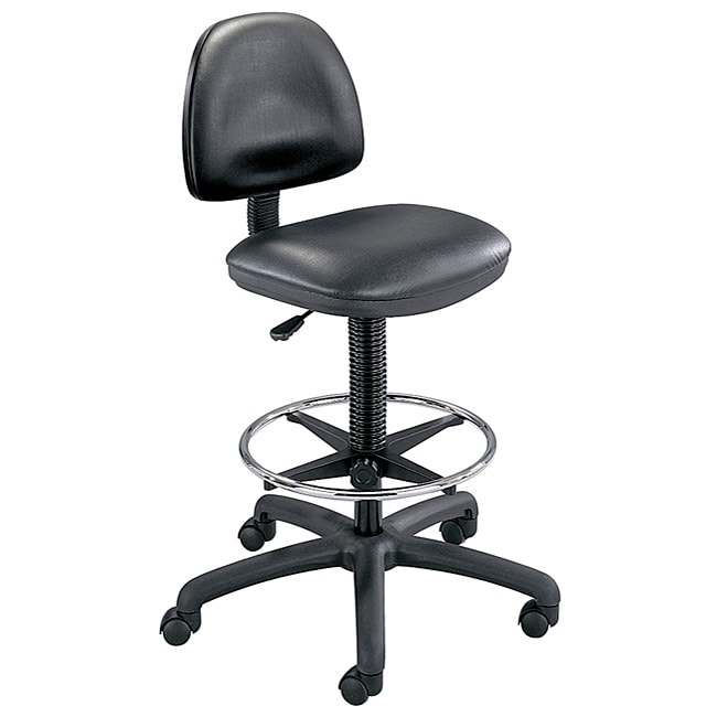 Safco Black Precision Vinyl Drafting Chair/ Foot Ring (BlackDimensions 25 inches in diameter x 42 54 inches highWeight 29 pounds Fire Retardancy CAL 117Greenguard certified Material Nylon Meets ANSI/BIFMA Seat dimensions 17.75 inches wide x 16 inches