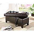 Chocolate Synthetic Leather Storage Bench with Wood Serving Tray