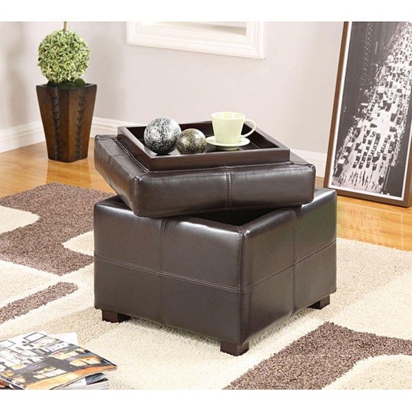 Shop Chocolate Synthetic Leather Storage Cube With Wood