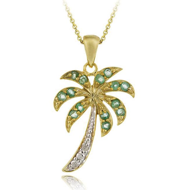 Shop Glitzy Rocks Gold Over Silver Emerald and Diamond Palm Tree ...