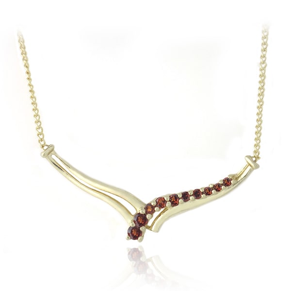 Glitzy Rocks 18k Goldplated Sterling Silver Garnet V style Necklace Glitzy Rocks Gemstone Necklaces