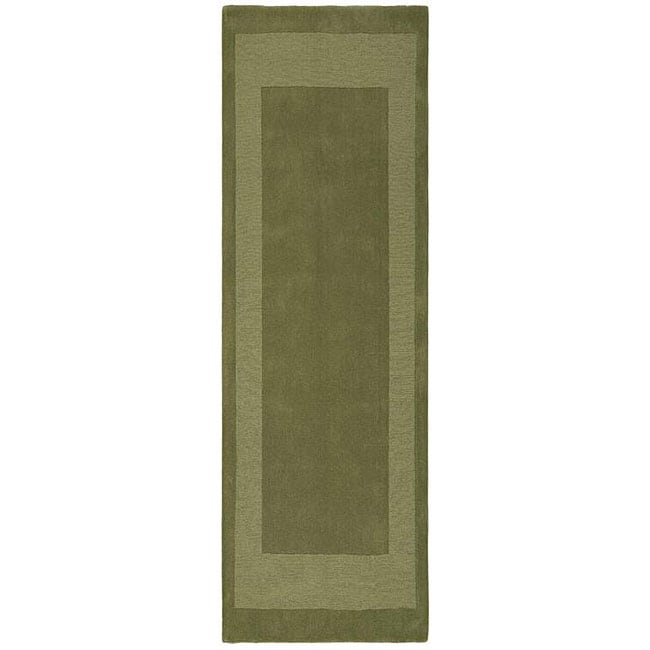 Hand tufted Moss Green Border Wool Rug (25 X 12)