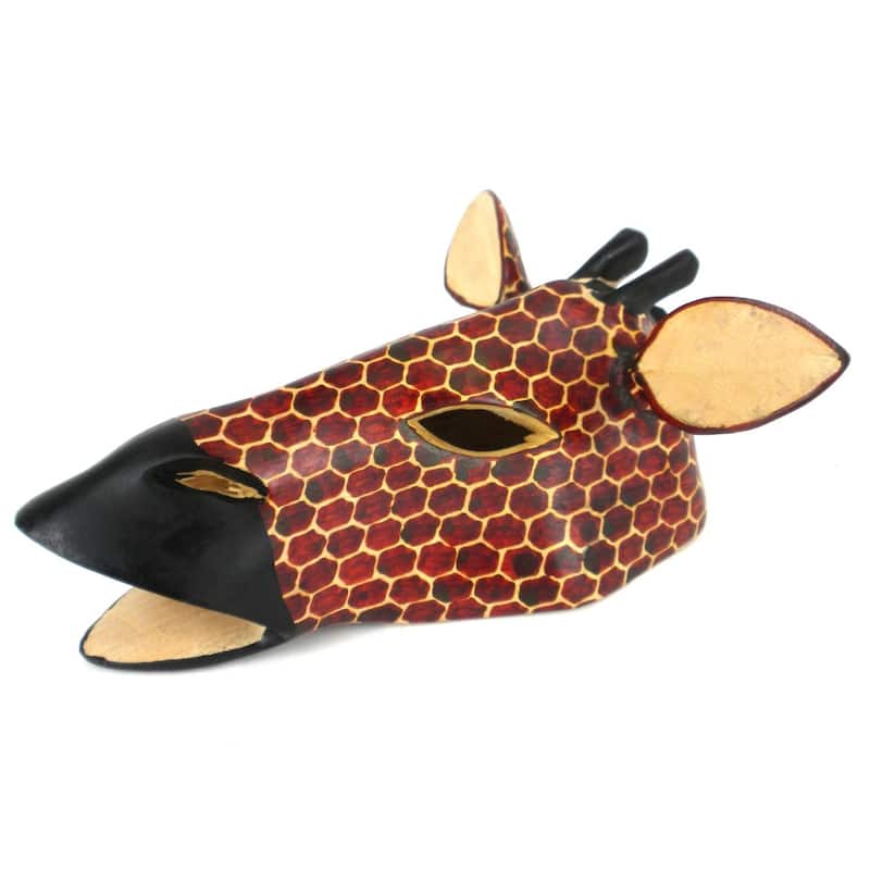 Hand-carved Wood African Giraffe Mask , Handmade in Kenya - Red