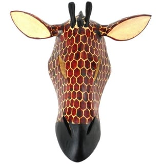 Fair Trade Handcarved Handmade Animal Giraffe Wall Mask 