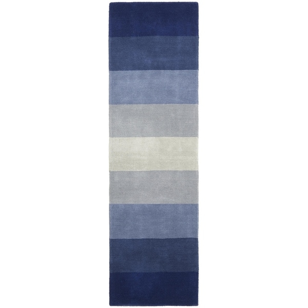 Hand-tufted Blue Stripes Runner (2'6 x 12') - 2'6" x 12'
