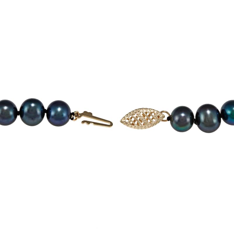 DaVonna 14k Gold 6-7mm Black Freshwater Pearl Necklace