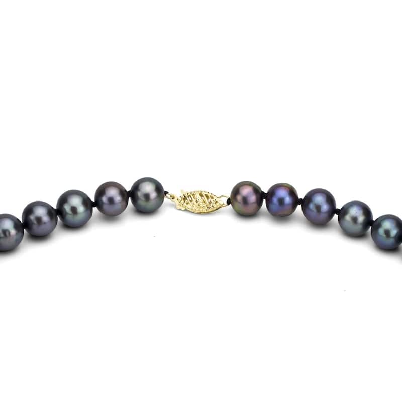 DaVonna 14k Gold 6-7mm Black Freshwater Pearl Necklace