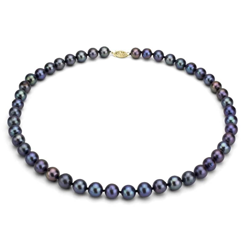 DaVonna 14k Gold 6-7mm Black Freshwater Pearl Necklace