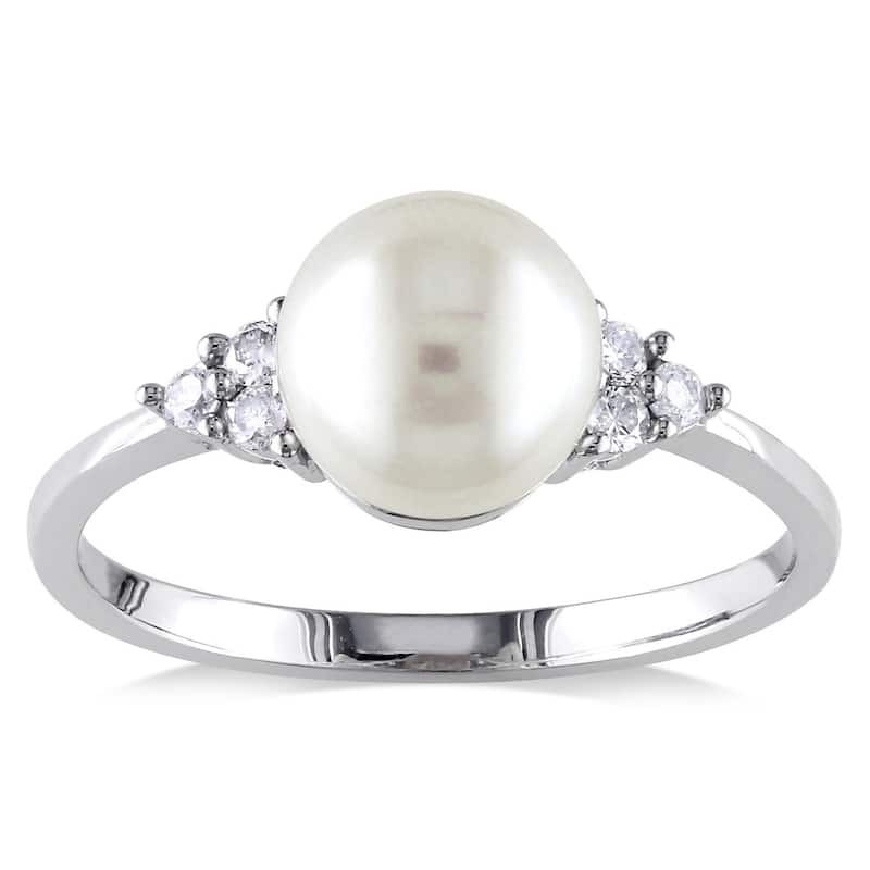 Miadora 10k White Gold Cultured Freshwater Pearl and 1/8ct TDW Diamond Ring (7.5-8 mm) - 5 - 7.5-8 MM