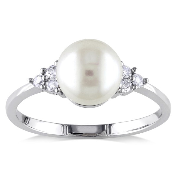 10k White Gold 7.5-8mm White Freshwater Cultured Pearl and 1/8ct TDW ...