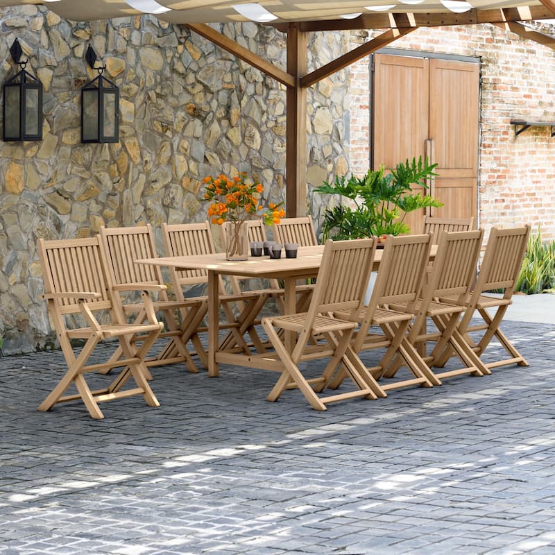 11-piece Teak Dining Set with Armchairs - 11 Piece - Light Brown