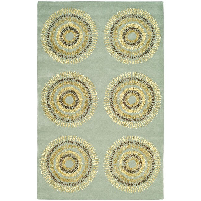 Safavieh Handmade Deco Explosions Light Blue N. Z. Wool Rug - 7'6 x 9'6