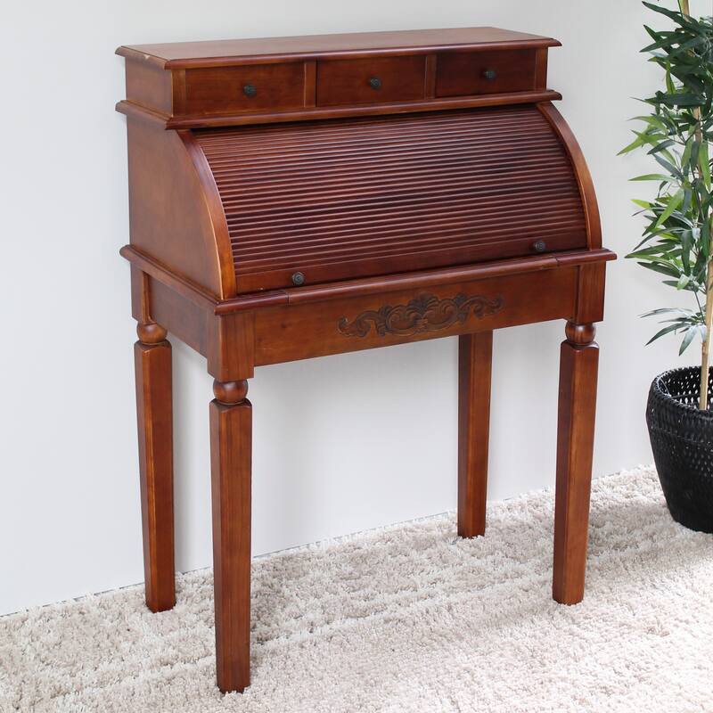 Windsor Carved Wood Roll Top Desk