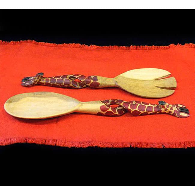Handmade Wood 11-inch Salad Servers, Set of 2 (Kenya)