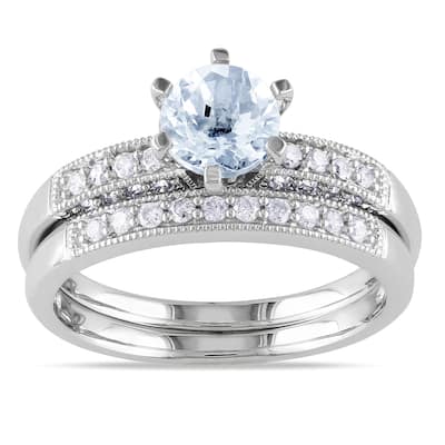 Miadora 10k Gold Gemstone and 1/3ct TDW Diamond Bridal Ring Set (H-I, I2-I3)