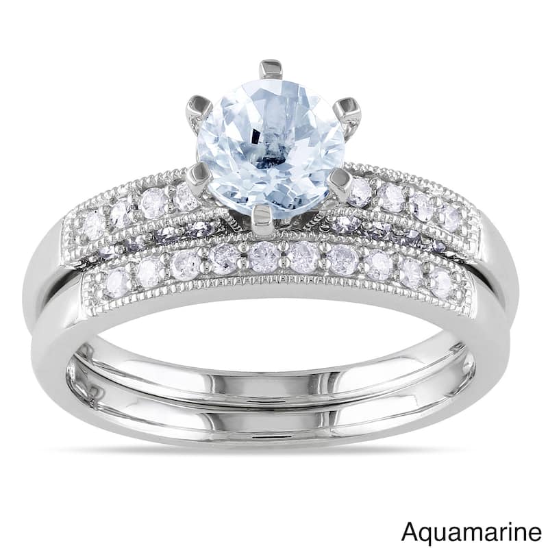 Miadora 10k Gold Gemstone and 1/3ct TDW Diamond Bridal Ring Set (H-I, I2-I3)