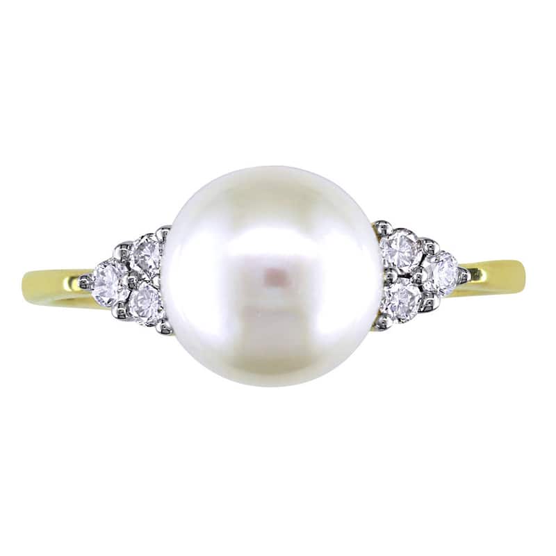 Miadora 10k Yellow Gold Cultured Freshwater Pearl and 1/8ct TDW Diamond Ring (7.5-8 mm) (H-I, I2-I3)