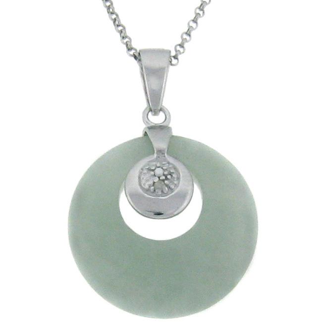 Sterling Silver Green Jade and Diamond Accent Circle Necklace