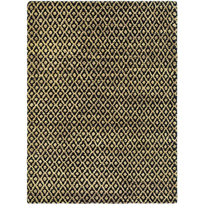 Hand knotted Vegetable Dye Morocco Black/ Gold Hemp Rug (2 X 3)