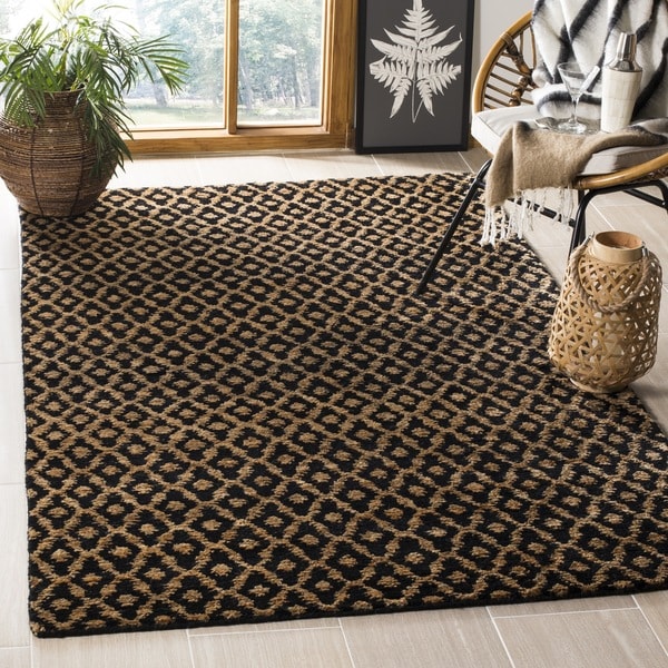 Safavieh Hand-knotted Vegetable Dye Morocco Black/ Gold Hemp Rug - 6' x 9'