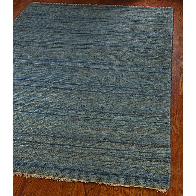 Hand knotted All natural Oceans Blue Hemp Runner (26 X 8)