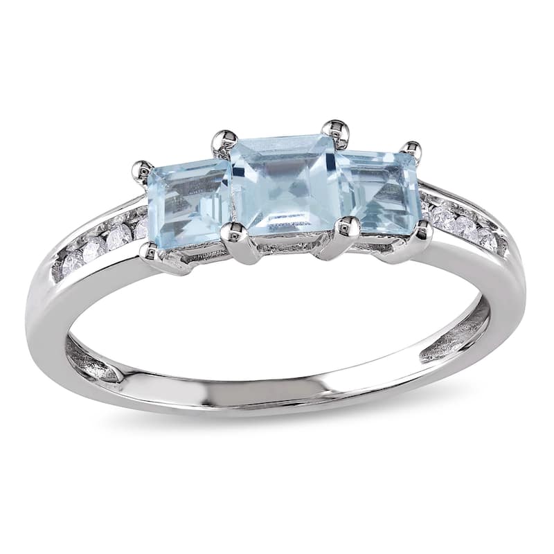Miadora 10k White Gold Aquamarine and 1/10ct TDW Diamond Ring (H-I, I2-I3) - 5