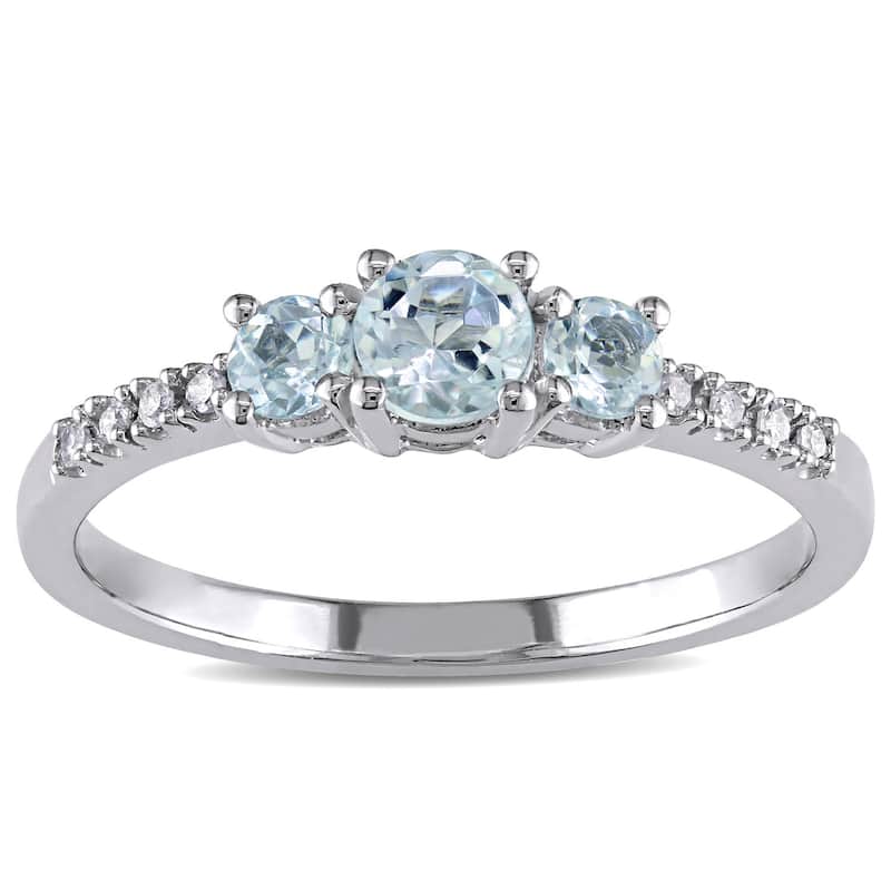 Miadora 10k White Gold Aquamarine and Diamond Ring (H-I,I2-I3)