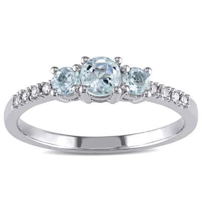 Miadora 10k White Gold Aquamarine and Diamond Ring (H-I,I2-I3)