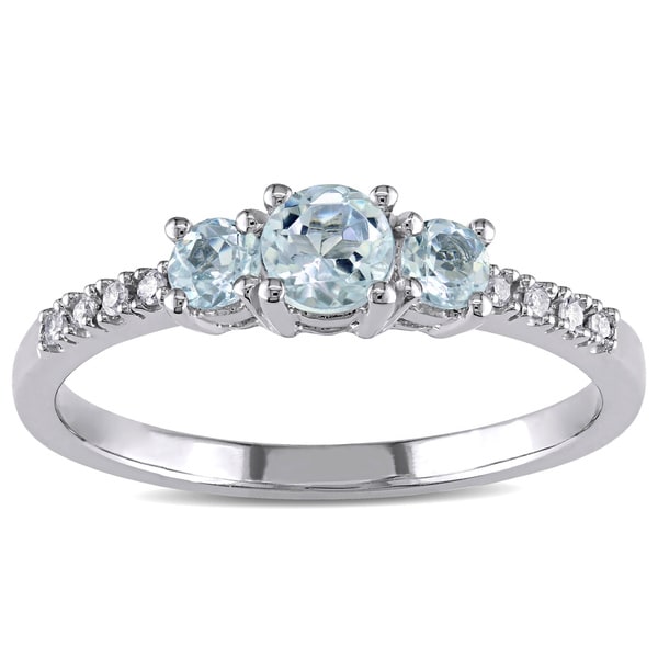 Miadora 10k White Gold Aquamarine and Diamond Ring (H I,I2 I3)