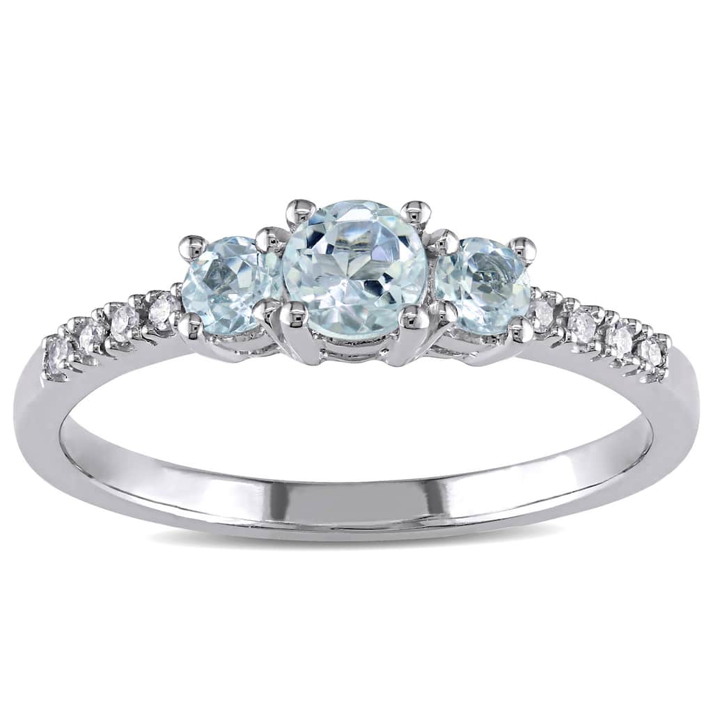 Miadora 10k White Gold Aquamarine and Diamond Ring (H-I,I2-I3)