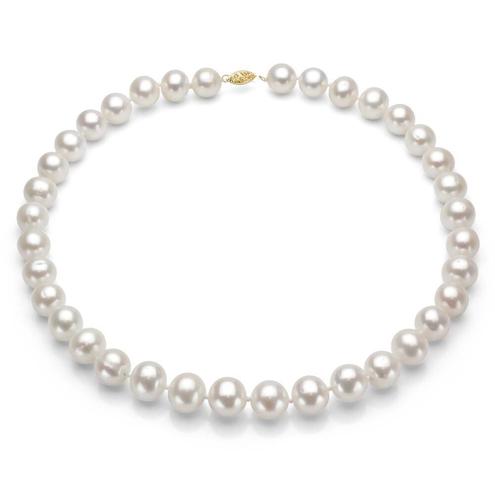 DaVonna 14k Gold White FW Cultured Pearl Necklace (6.5-7 mm/ 36 in)