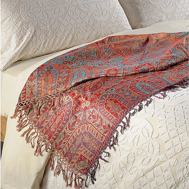 Reversible Red Paisley Cashmere Silk Throw India