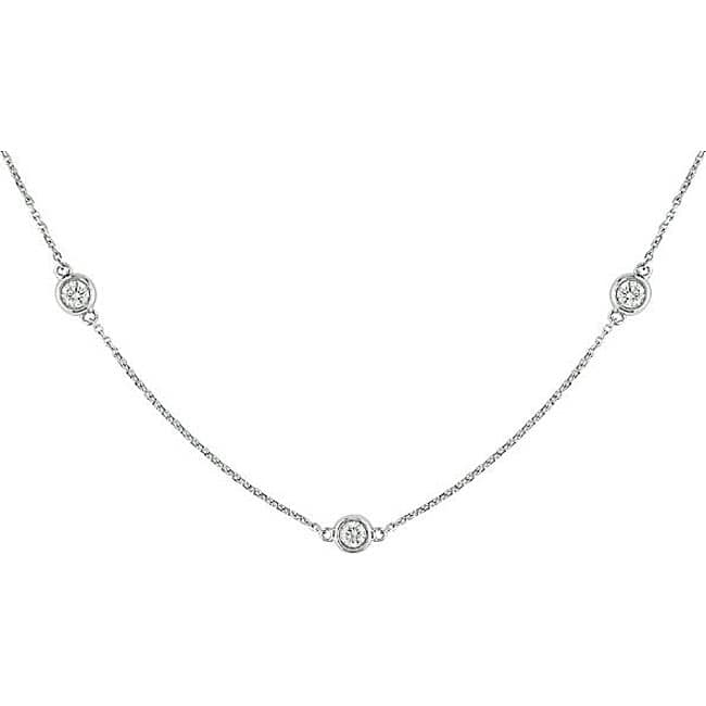 14k White Gold 1ct TDW Diamond Station Necklace
