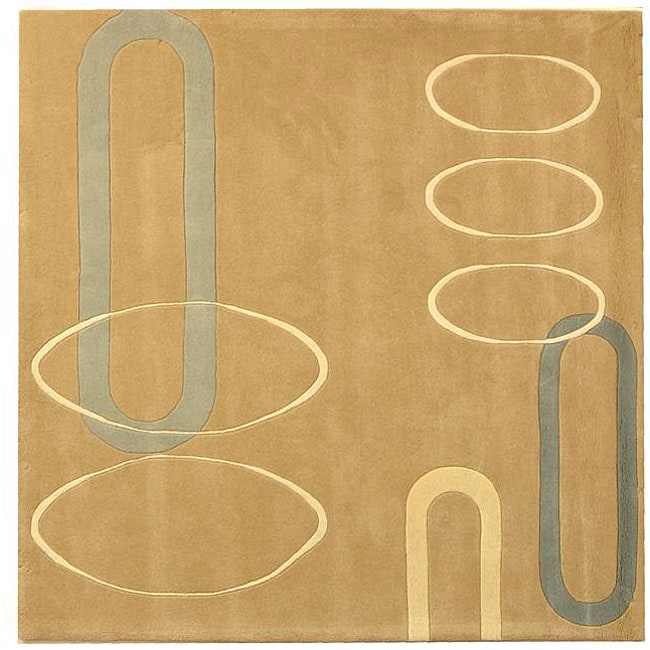 Handmade Soho Ellipses Beige New Zealand Wool Rug (8 Square)