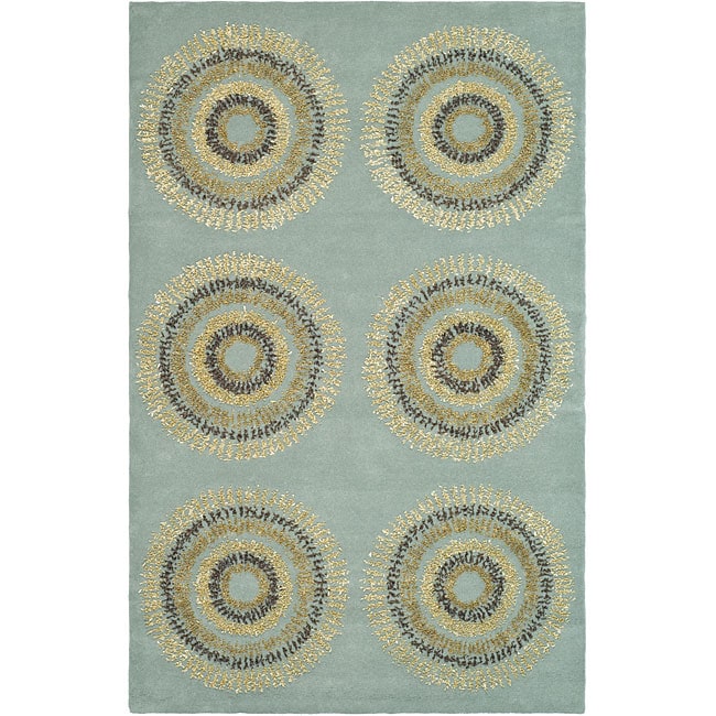 Handmade Deco Explosions Light Blue N. Z. Wool Rug (8 Square)